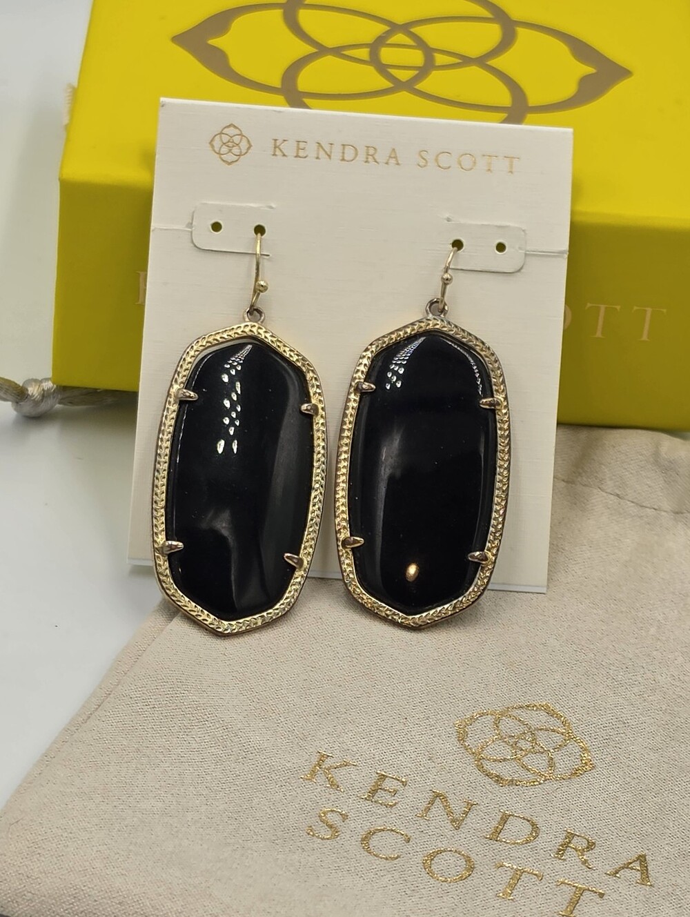 Kendra Scott Danielle Black and Gold Drop Earrings - Picture 3 of 3